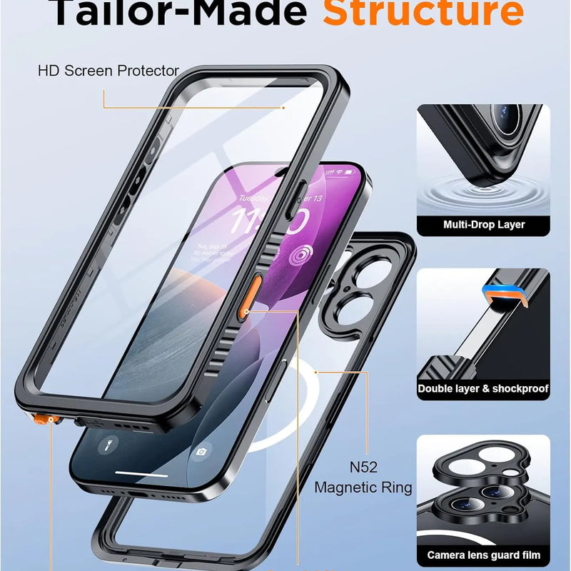 iPone 16 lifeproof full-Boday Waterproof magsafe wireless charging case