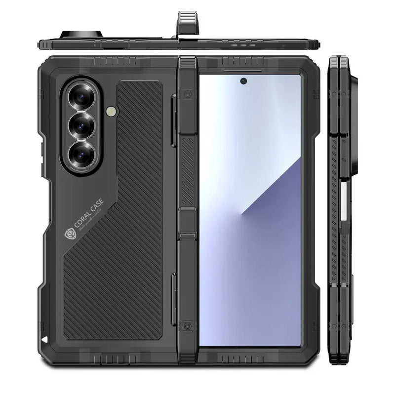 Galaxy Z Fold7 Full Body Hard Shockproof LifeProof Metal Case Heavy Duty Military Grade Armor Cover Responsive Button Built In Screen Protector Raised Camera Edge Desectinon View