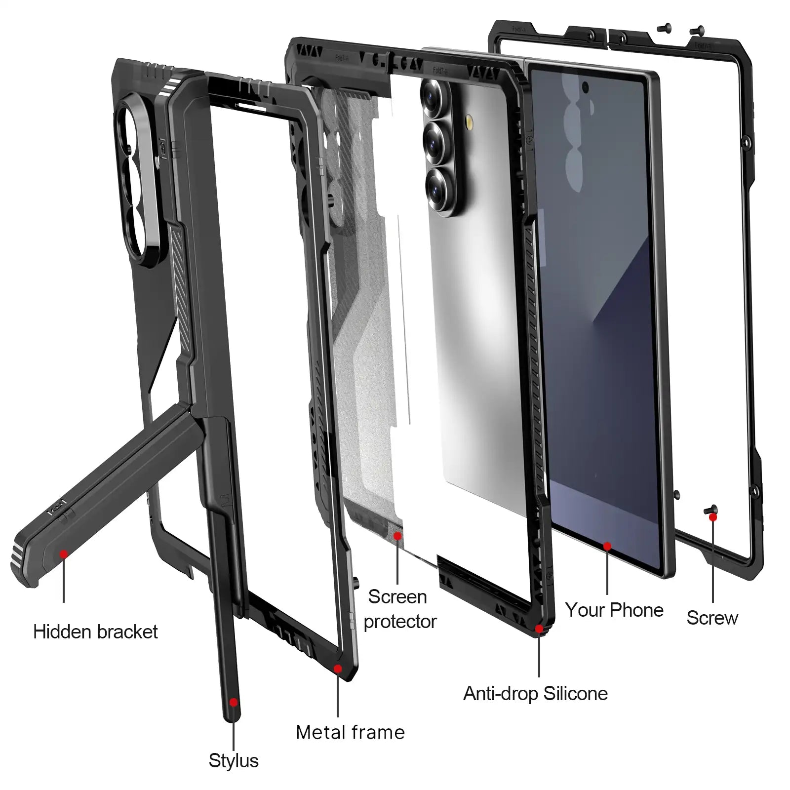 Galaxy Z Fold7 Full Body Hard Shockproof LifeProof Metal Case Heavy Duty Military Grade Armor Cover Responsive Button Built In Screen Protector Raised Camera Edge Screen Features Detailes