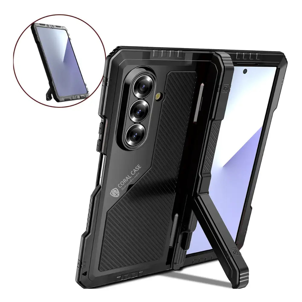 Galaxy Z Fold7 Full Body Hard Shockproof LifeProof Metal Case Heavy Duty Military Grade Armor Cover Responsive Button Built In Screen Protector Raised Camera Edge View