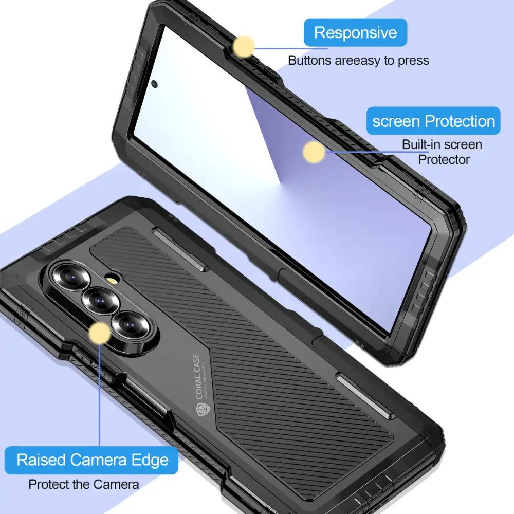 Galaxy Z Fold7 Full Body Hard Shockproof LifeProof Metal Case Heavy Duty Military Grade Armor Cover Responsive Button Built In Screen Protector Raised Camera Edge
