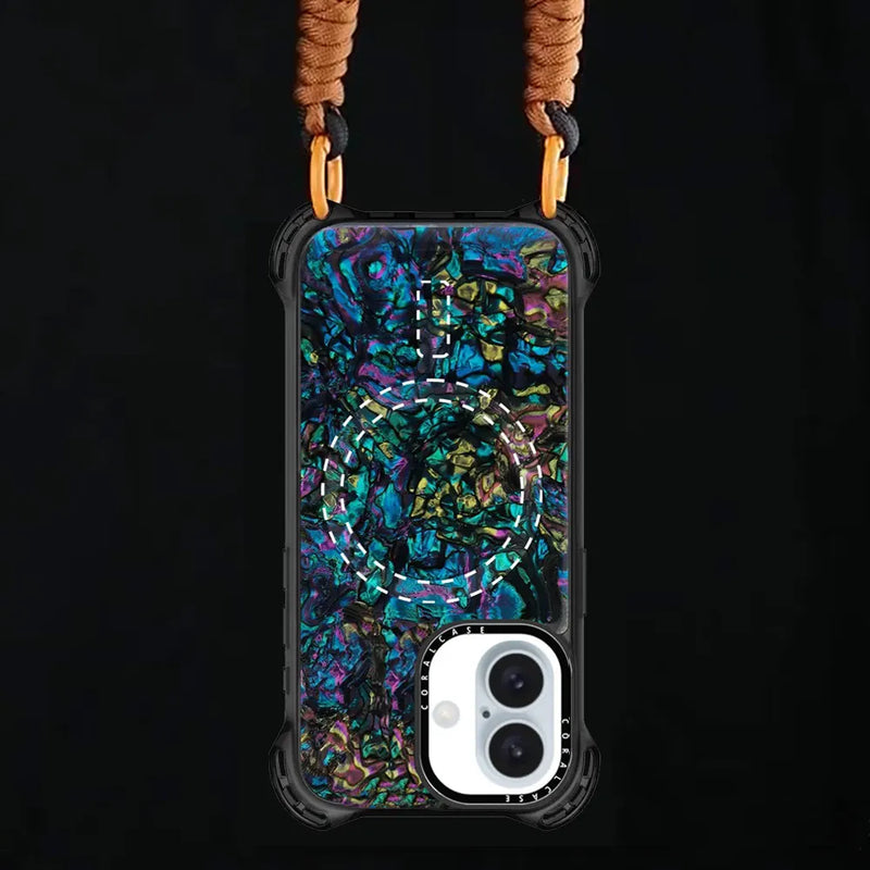 iPhone 17 Abalone Shell MagSafe Compatible 7.5M Shockproof Dropproof case - front & rear view with ring & lace