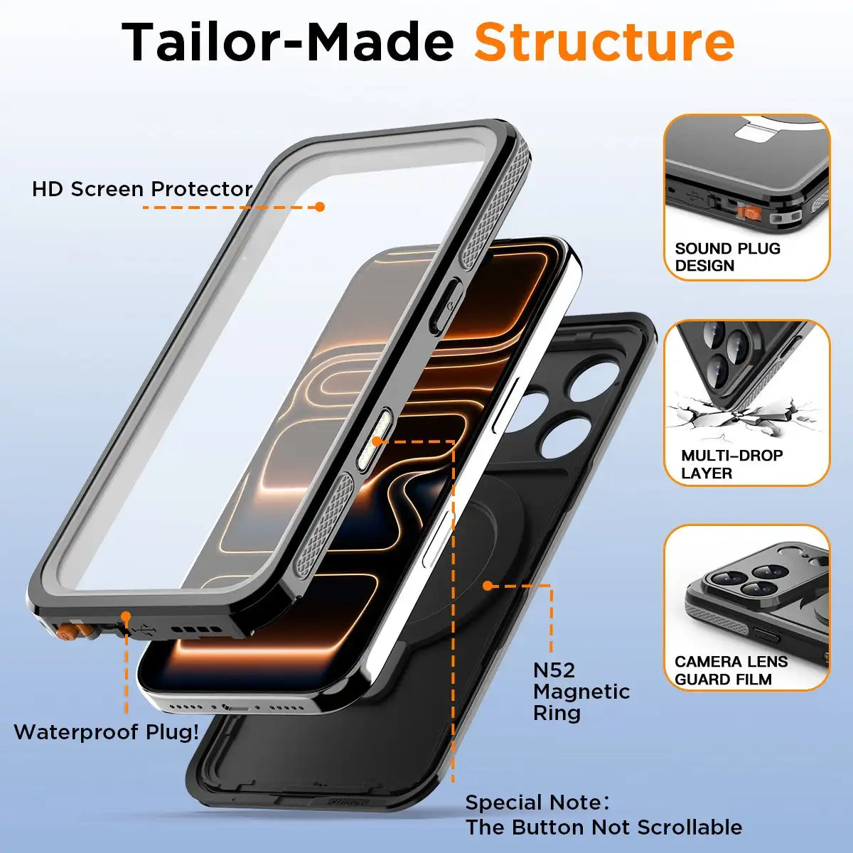 CORAL CASE iPhone 17 Pro Full Body Waterproof Shockproof Lifeproof MagSafe Kickstand Case Desection View