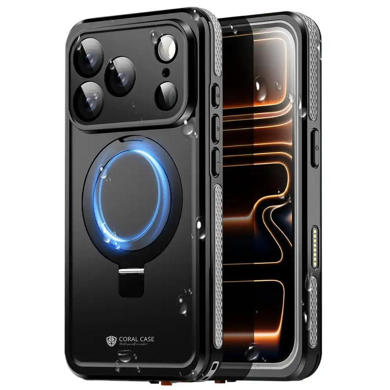 CORAL CASE iPhone 17 Pro Full Body Waterproof Shockproof Lifeproof MagSafe Kickstand Case Front And Rear View