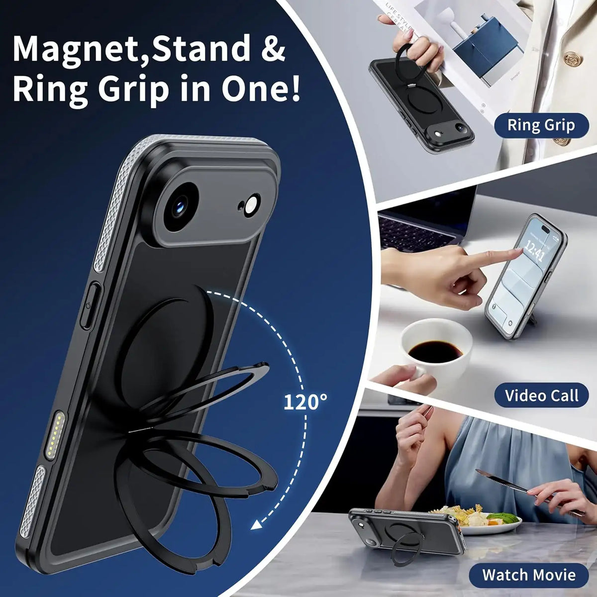 CORAL CASE iPhone 17 Air Full Body Waterproof Shockproof Lifeproof MagSafe Kickstand Case Magnet Stand Ring All In One