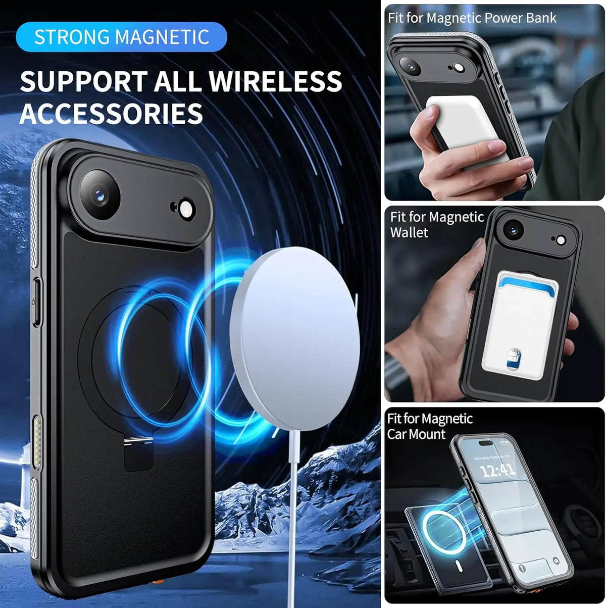 CORAL CASE iPhone 17 Air Full Body Waterproof Shockproof Lifeproof MagSafe Kickstand Case Support Wireless Charging