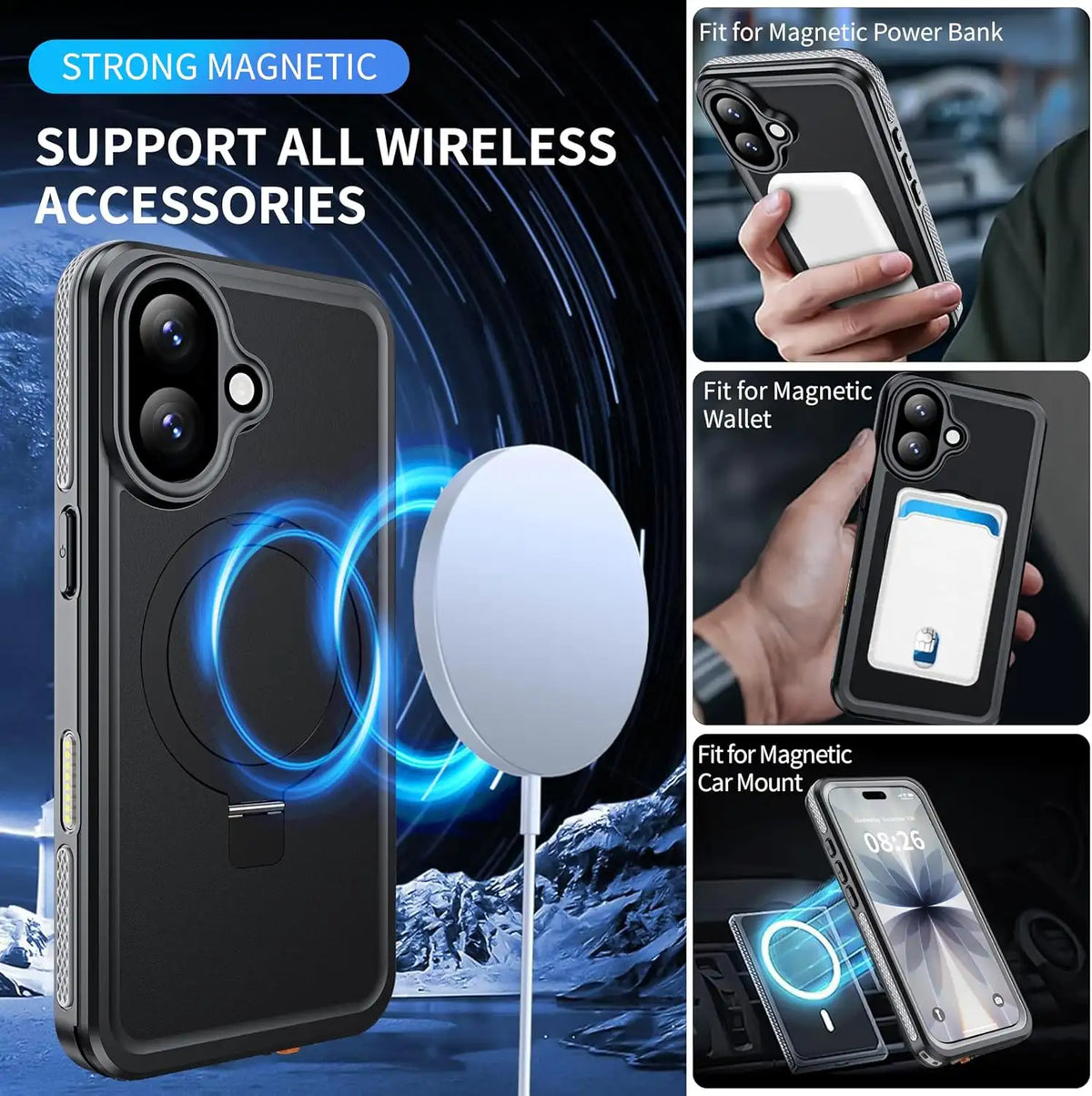 CORAL CASE iPhone 17(6.3) Full Body Waterproof Shockproof Lifeproof MagSafe Kickstand Case Wireless Charging