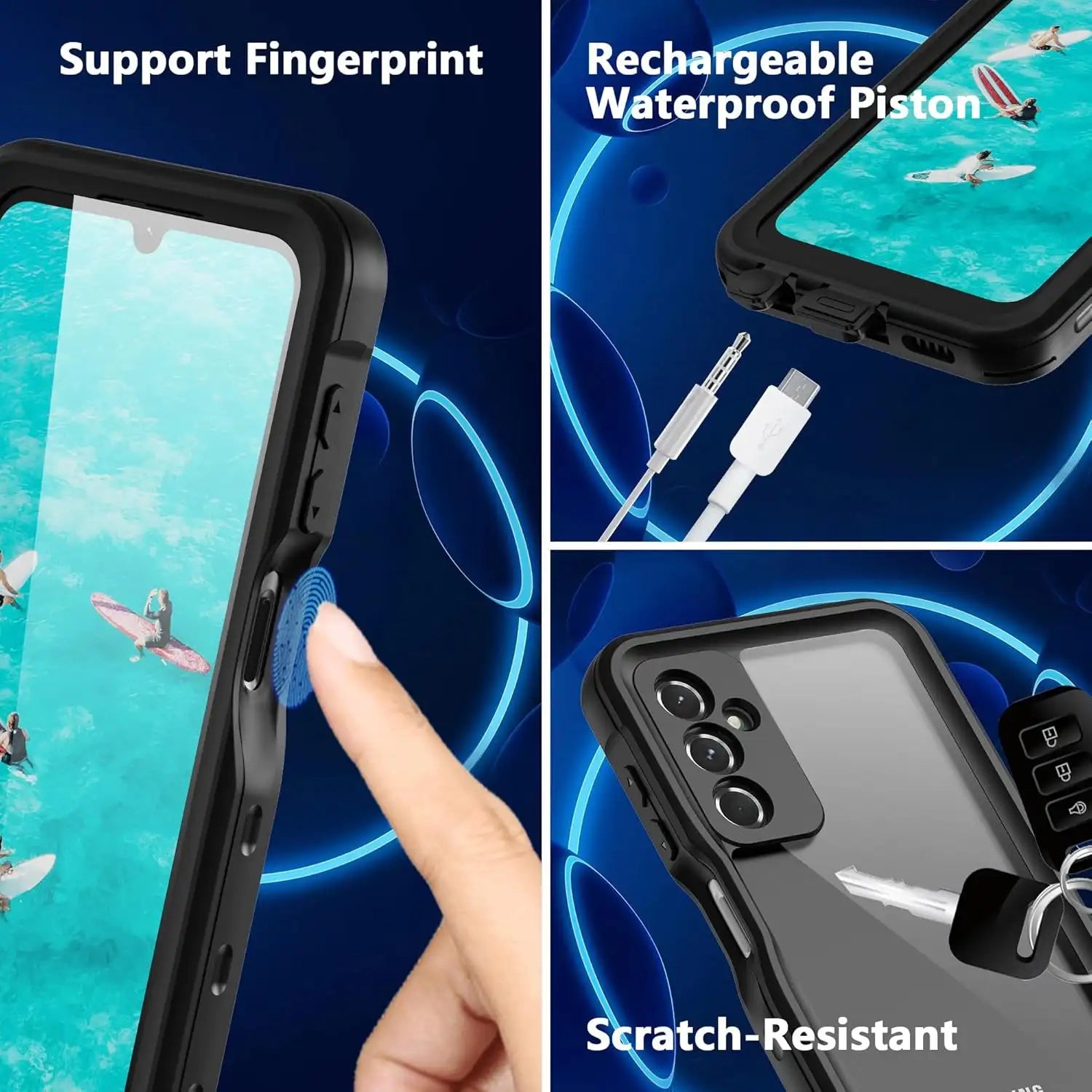 Samsung Galaxy A25 5G Full Body IP68 Lifeproof Waterproof Shockproof Snowproof Dustproof Coral Case Fingerprint Scanner, Waterproof Rechargable Piston, Scratch Resistant