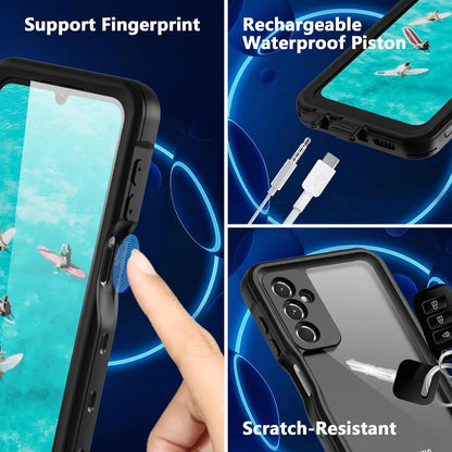 Samsung Galaxy A25 5G Full Body IP68 Lifeproof Waterproof Shockproof Snowproof Dustproof Coral Case Fingerprint Scanner, Waterproof Rechargable Piston, Scratch Resistant
