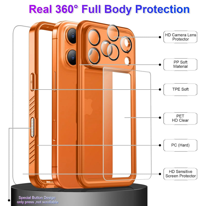 CORAL CASE iPhone 17 Pro Max Full Body Waterproof Case + Magsafe [OrangeClear] all view