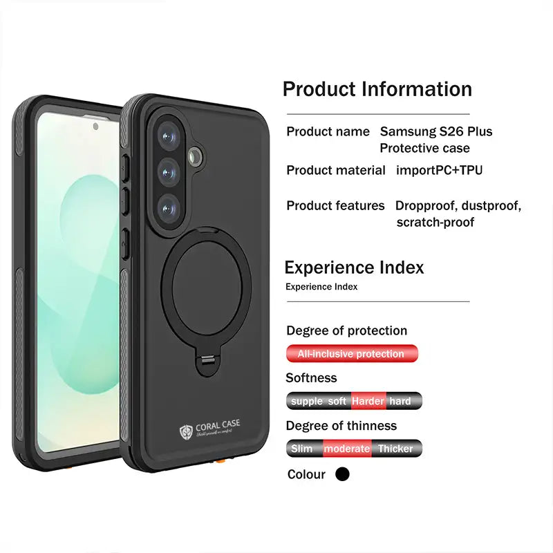 CORAL CASE Samsung Galaxy S26 Plus IP68 Full Body Waterproof Lifeproof Shockproof MagSafe Kickstand Case Information