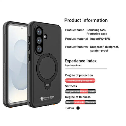 CORAL CASE Samsung Galaxy S26 IP68 Full Body Waterproof Lifeproof Shockproof MagSafe Kickstand Case Information