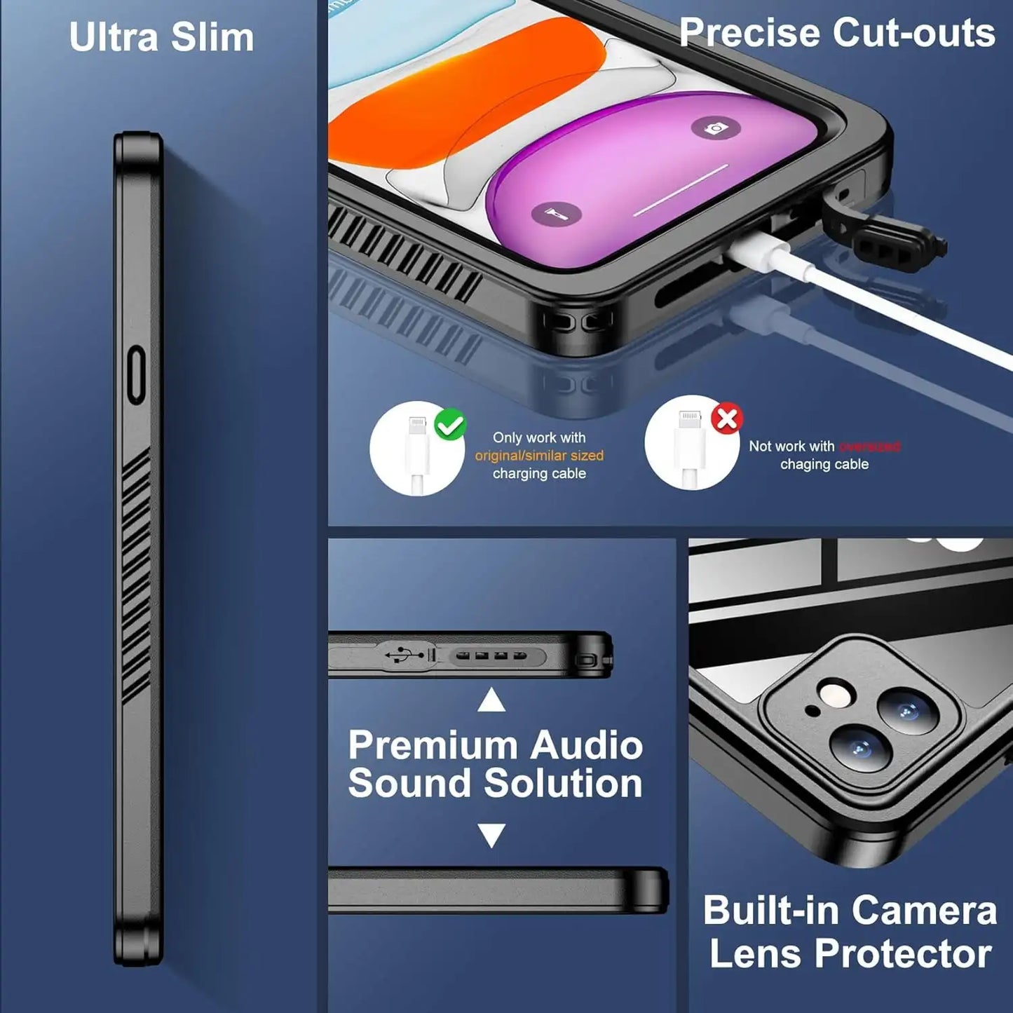 iPhone 11 Full Body Waterproof Shockproof Lifeproof Case - Ultra Slim Precise cut-outs and Built-in camera lens protector