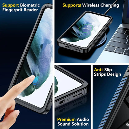 Samsung S21 Plus Waterproof Shockproof Lifeproof Full Body Case - Biometric fingerprint support wireless charging, anti slip design and premium audio sound solution