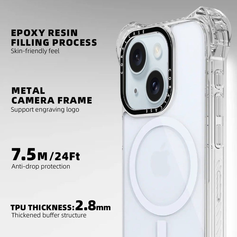 iPhone 15 Plus Transparent White Bounce Case MagSafe Compatible 7.5M Shockproof features