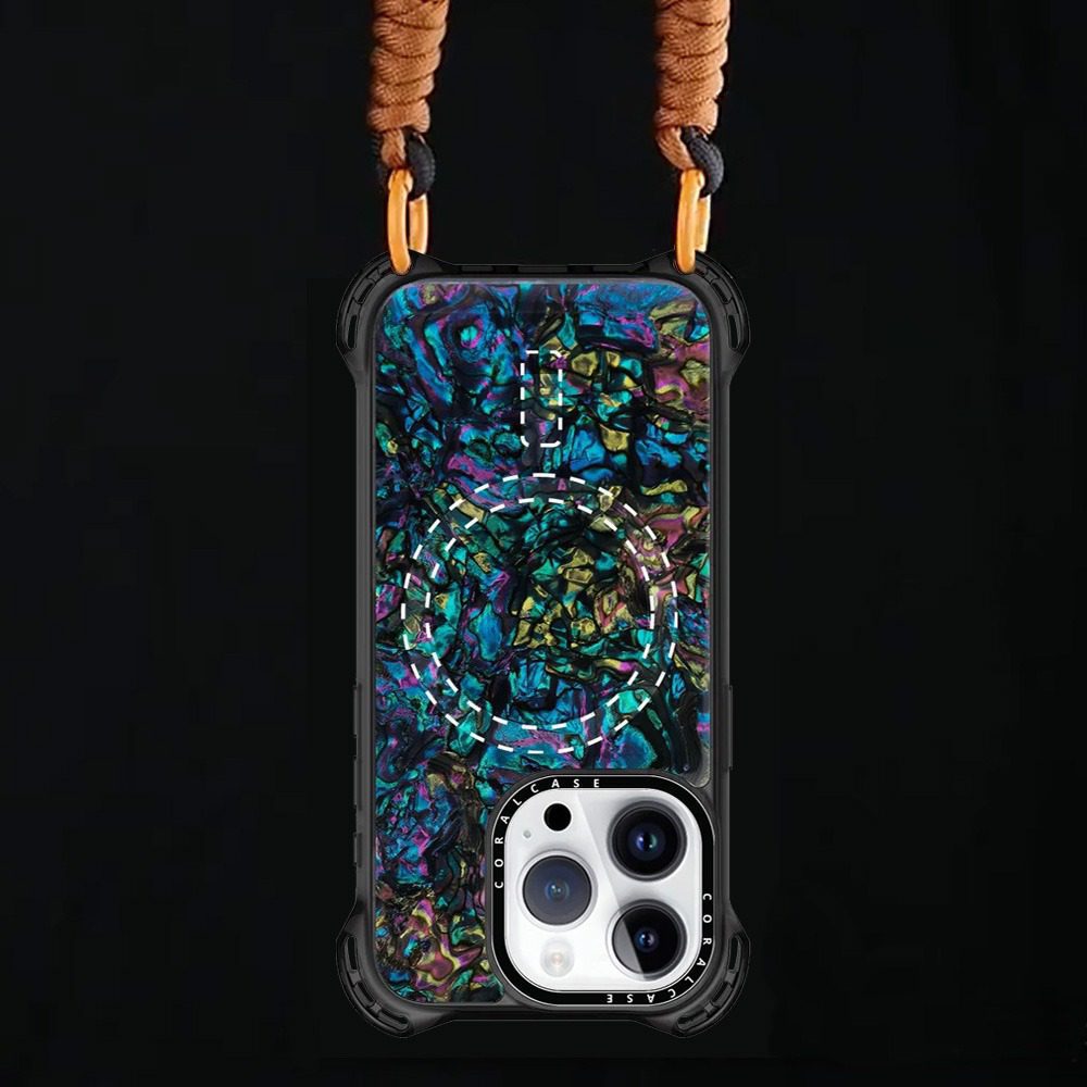 iPhone 16 Pro Max Abalone Shell MagSafe Compatible 7.5M Shockproof Dropproof case - front & rear view with ring & lace