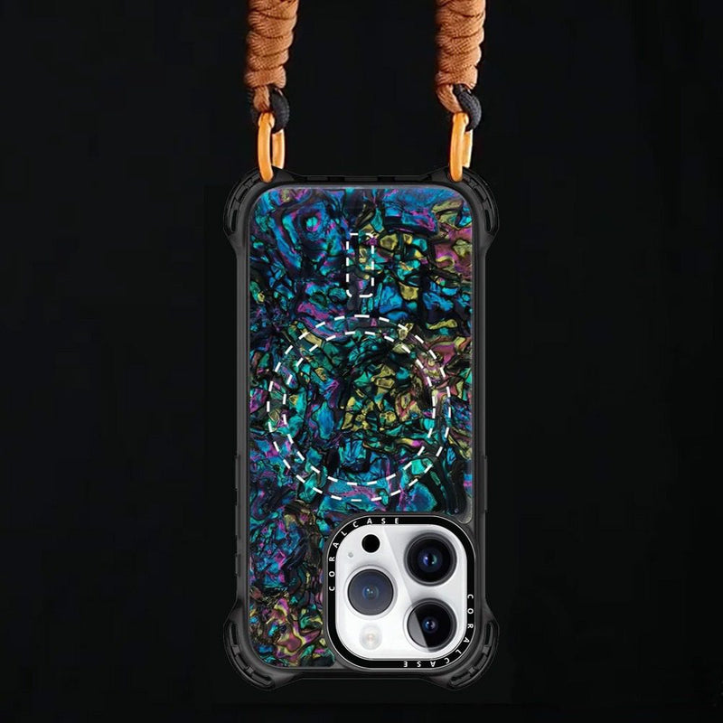 iPhone 16 Pro Max Abalone Shell MagSafe Compatible 7.5M Shockproof Dropproof case - front & rear view with ring & lace
