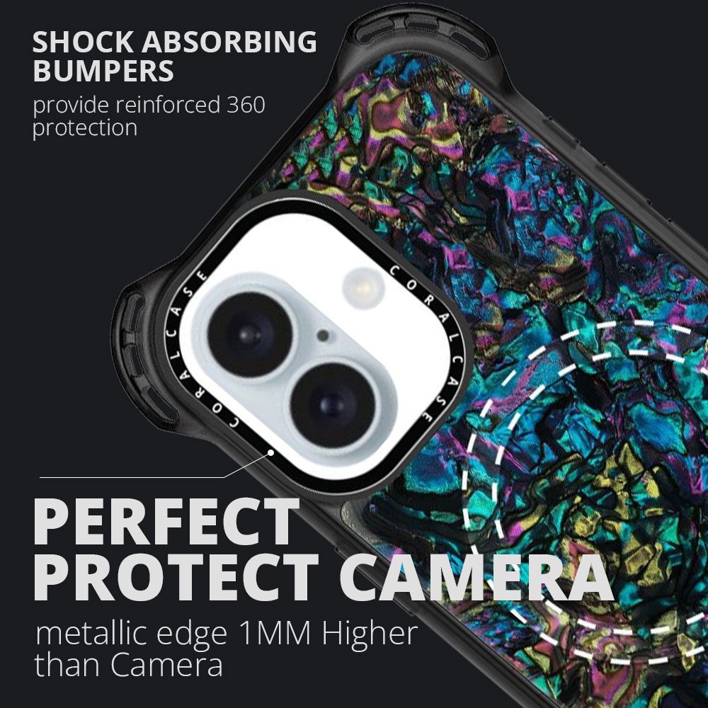 iPhone 16 Plus Abalone Shell MagSafe Compatible 7.5M Shockproof Dropproof case -close camera view
