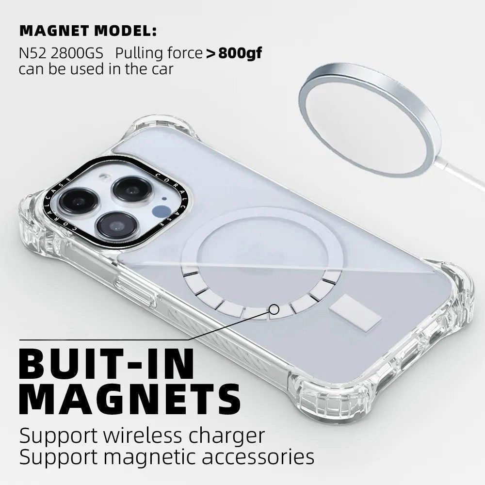 iPhone 16 Pro Transparent White Bounce Case MagSafe Compatible 7.5M Shockproof built-in Magnet