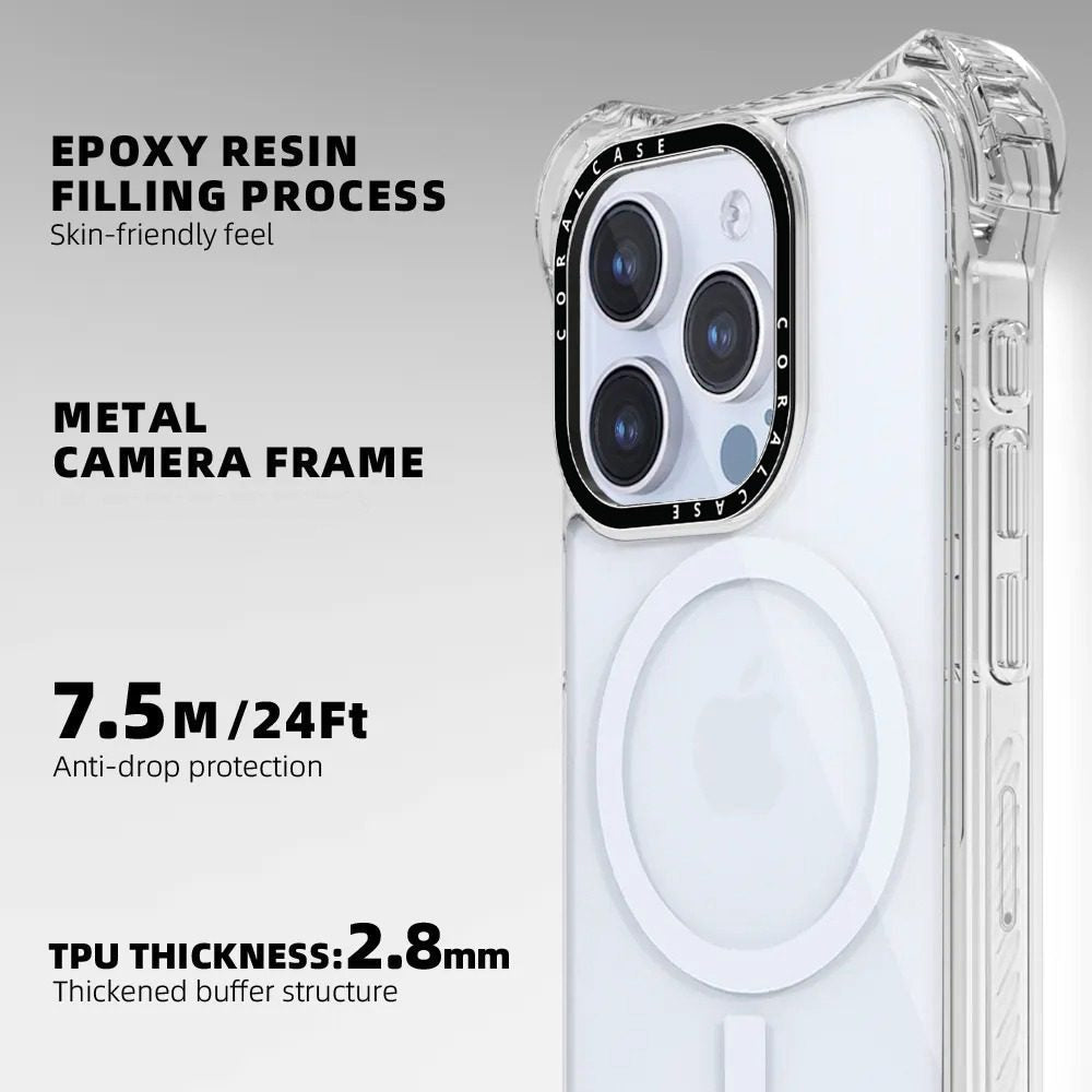 iPhone 16 Pro Transparent White Bounce Case MagSafe Compatible 7.5M Shockproof features