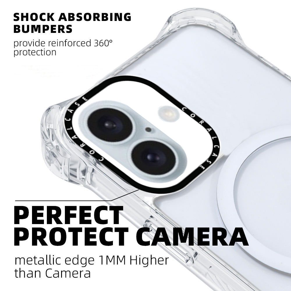 iPhone 16 Plus Transparent White Bounce Case MagSafe Compatible 7.5M Shockproof perfect protect Camera