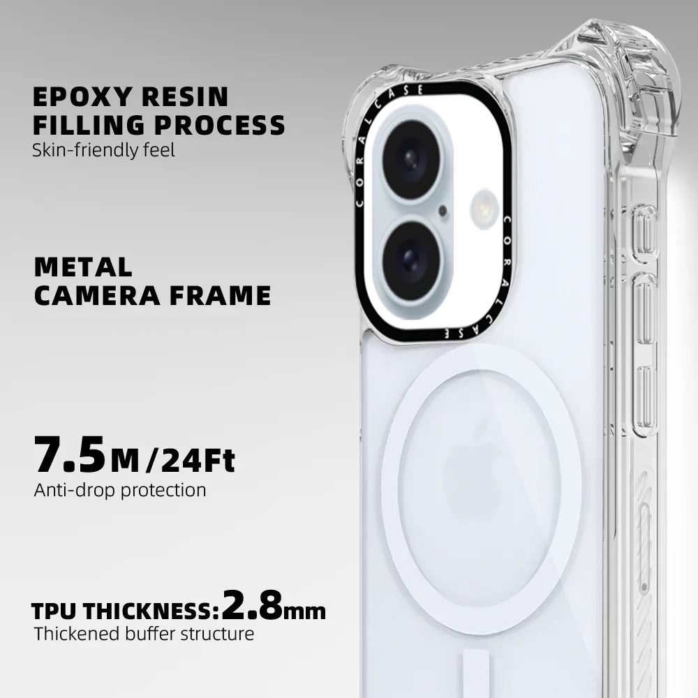 iPhone 16 Transparent White Bounce Case MagSafe Compatible 7.5M Shockproof features
