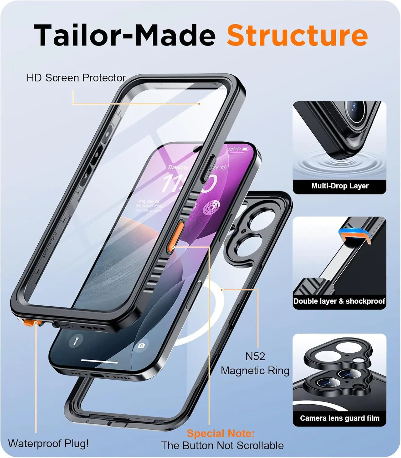 iPone 16 lifeproof full-Boday Waterproof magsafe wireless charging case