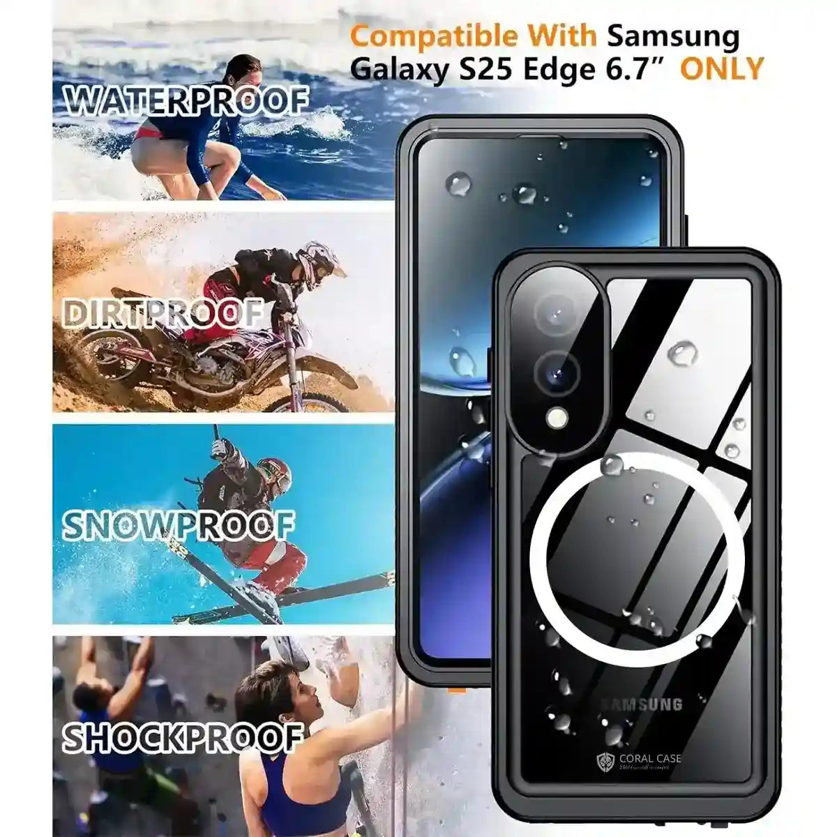 Galaxy S25 edge waterproof magsafe case rugged, dustprof & shockproof